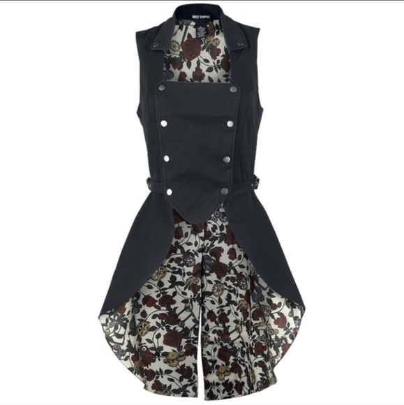 Black Snap-Front Split-Back Long Vest - Picture 2 of 3